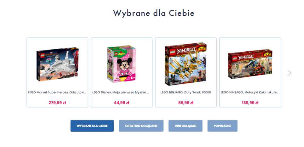 widok rekomendacji zakupowych spersonalizowanych i dostosowanych do wyglądu strony sklepu internetowego